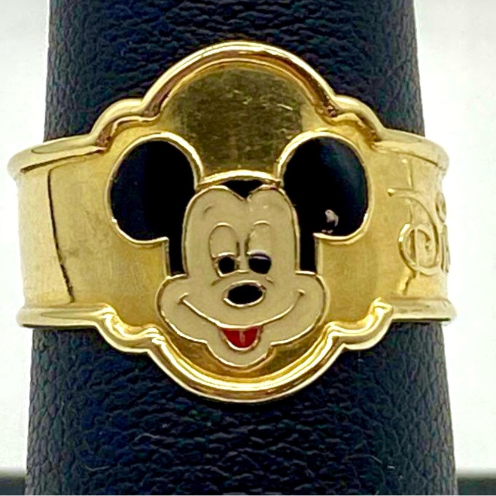 Vintage 18K Gold Enamel Disney Mickey Mouse Ring, Made in Italy Rare Collectible
